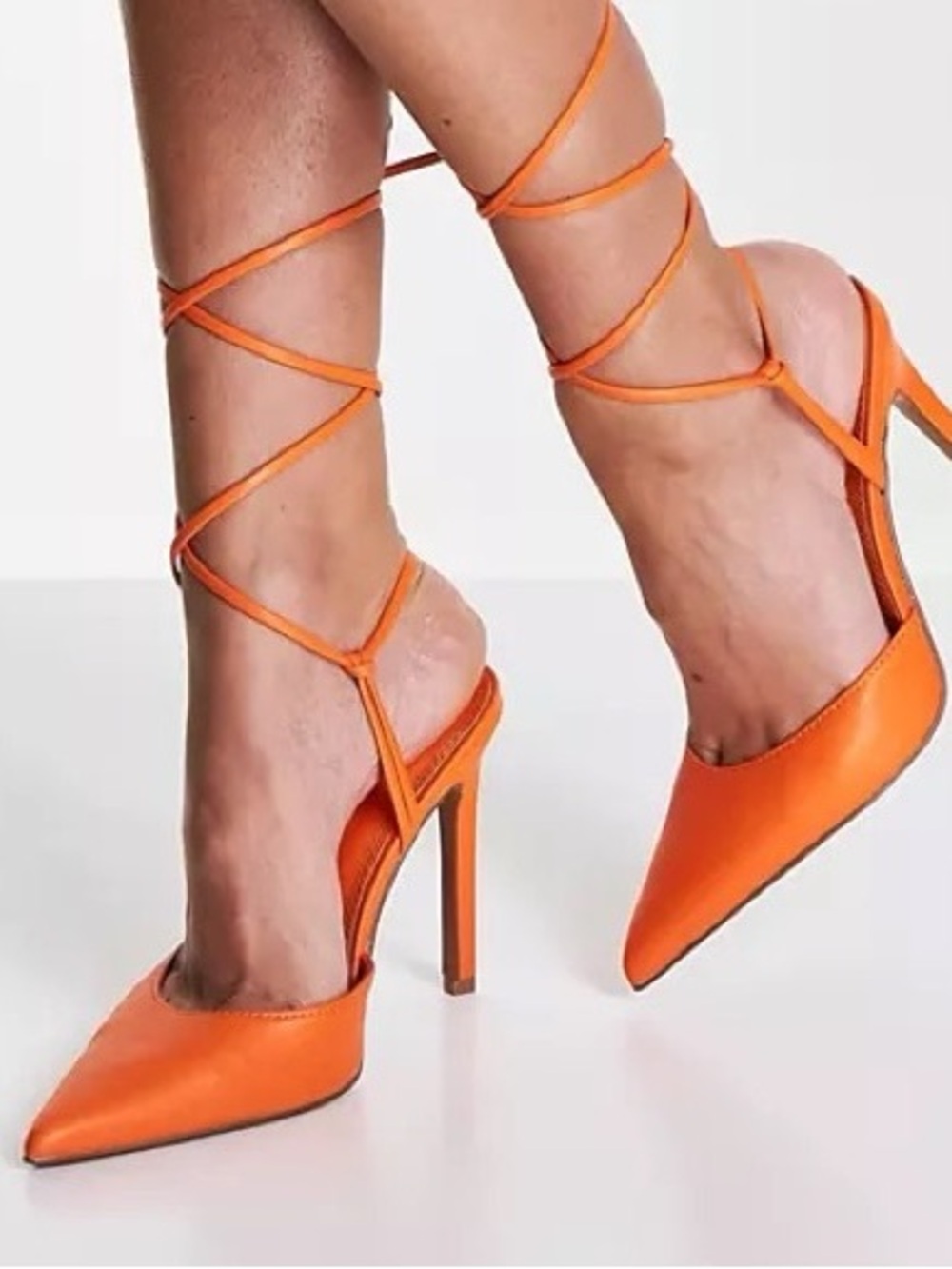 ASOS DESIGN Prize tie leg high heeled shoes in orange
